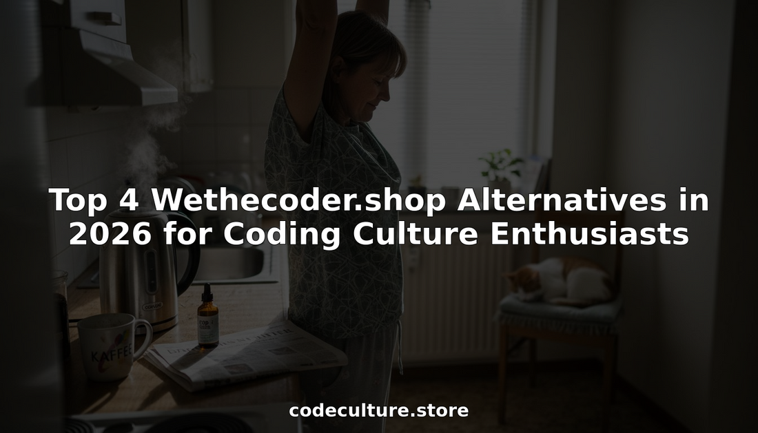 Developer wearing branded coding t-shirt in office