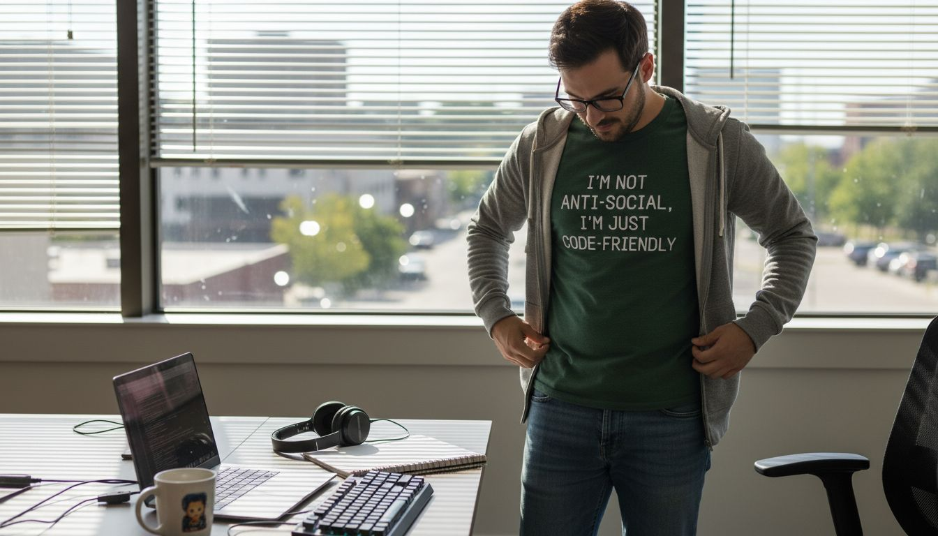 Developer wearing nerd fashion in tech office
