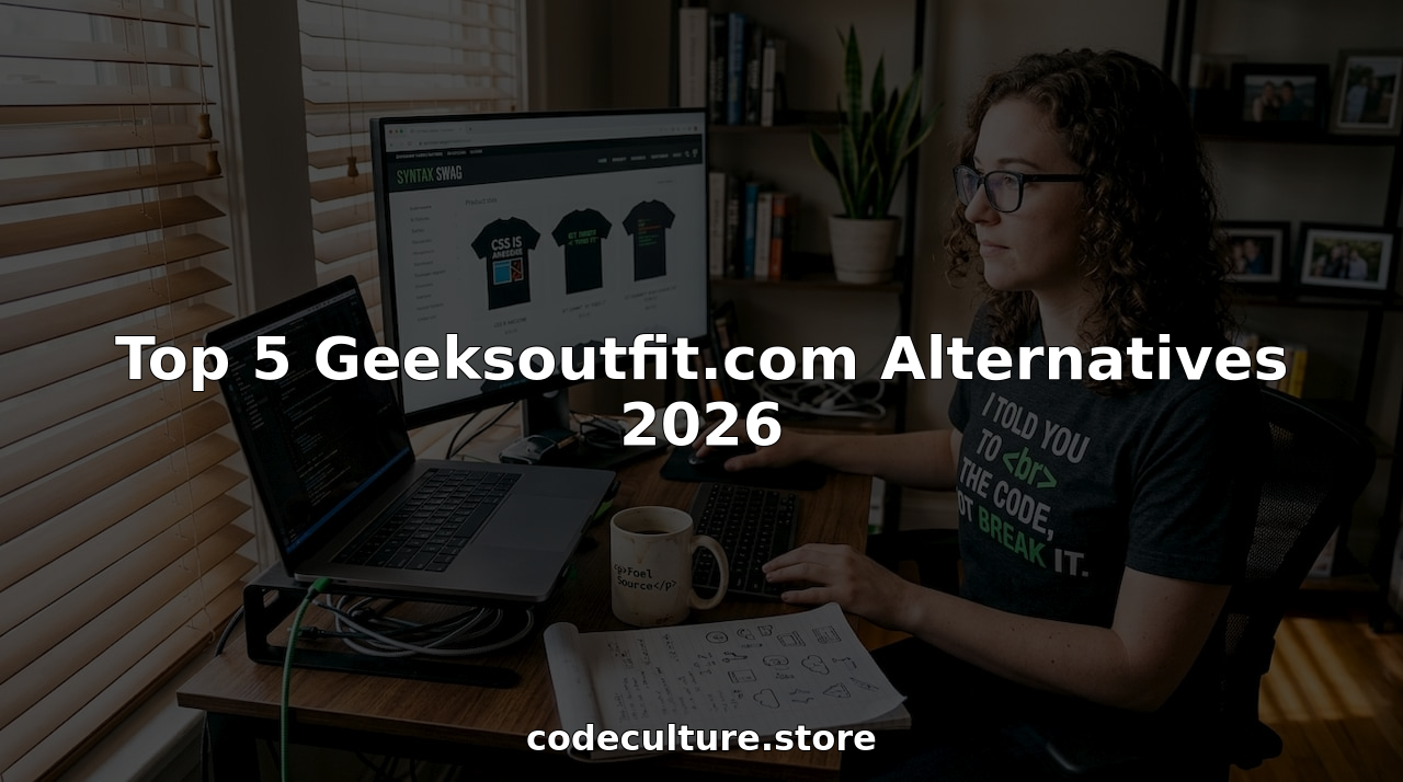 Developer browsing geeky apparel websites in home office
