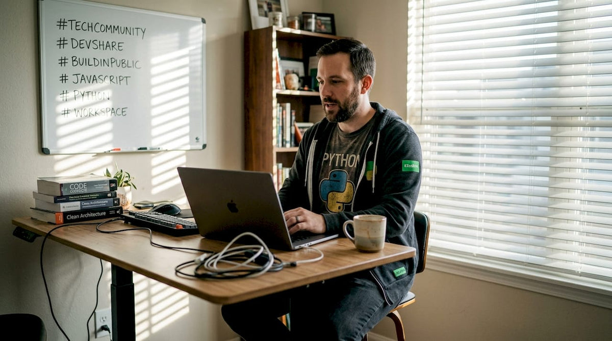 Developer chats in home office tech community