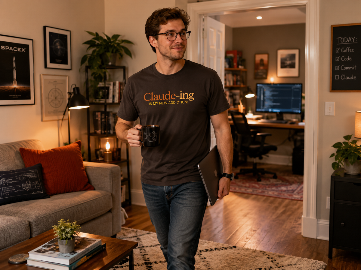Claude-ing Is My New Addiction shirt hero image for the Claude Fable 5 explainer.