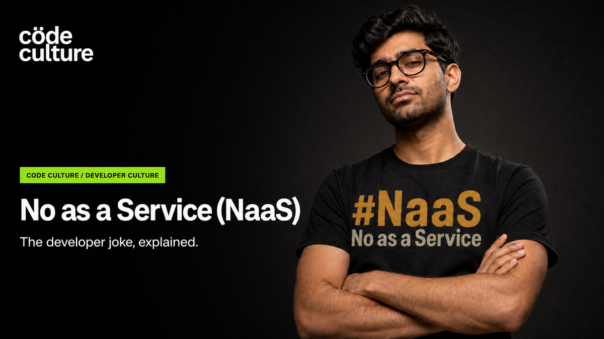 No as a Service explained: developer wearing the NaaS shirt in a dark studio