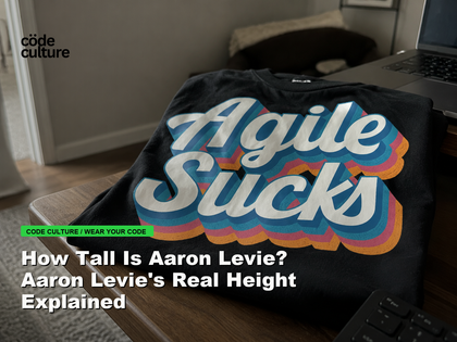 Code Culture blog banner for How Tall Is Aaron Levie? Aaron Levie's Real Height Explained, featuring a agile suck developer t-shirt.