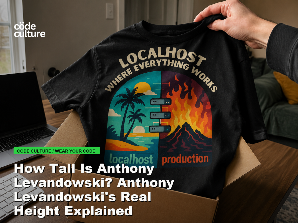 Code Culture blog banner for How Tall Is Anthony Levandowski? Anthony Levandowski's Real Height Explained, featuring a localhost production developer t-shirt.