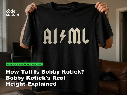 Code Culture blog banner for How Tall Is Bobby Kotick? Bobby Kotick's Real Height Explained, featuring a aiml 100416 developer t-shirt.