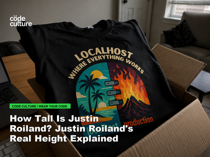 Code Culture blog banner for How Tall Is Justin Roiland? Justin Roiland's Real Height Explained, featuring a localhost production developer t-shirt.