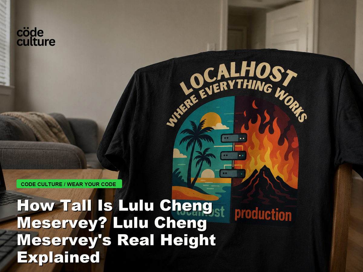 Code Culture blog banner for How Tall Is Lulu Cheng Meservey? Lulu Cheng Meservey's Real Height Explained, featuring a localhost production developer t-shirt.