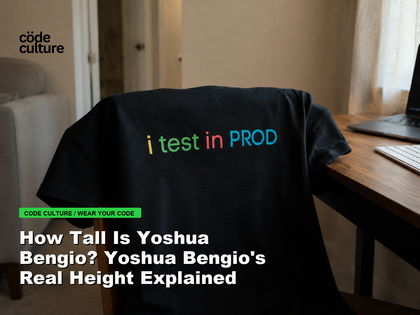 Code Culture blog banner for How Tall Is Yoshua Bengio? Yoshua Bengio's Real Height Explained, featuring a i test in prod developer t-shirt.
