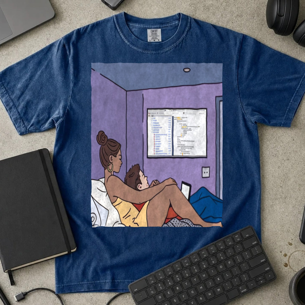 Late Night Code Review Shirt in True Navy, Comfort Colors 1717 tee flat lay