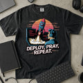Deploy Pray Repeat Shirt in Black, Comfort Colors 1717 tee flat lay