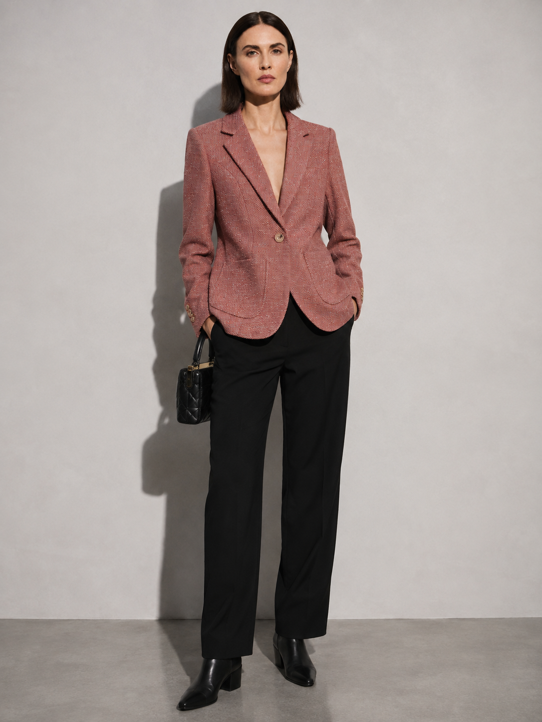 Women's Quilted Woolen Suit Jacket in Orange, 01 main, worn by model