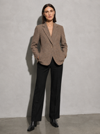 Women's Quilted Woolen Suit Jacket in Coffee, 01 main, worn by model