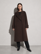 Women's Wide-Cut Reddish Brown Long Coat in Reddish Brown, 01 main, worn by model