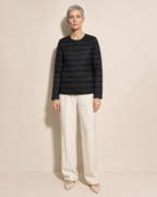 Women's Lightweight Down-Filled Quilted Jacket for Layering in Black, 01 main, worn by model
