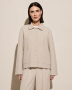 Women's Cropped Button-Front Woolen Jacket for Layering in Beige, 01 main, worn by model