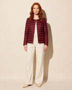 Women's Lightweight Down-Filled Quilted Jacket for Layering in Wine Red, 01 main, worn by model
