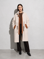 Women's Mid-Length Colorblock Wool Coat in Picture Color, 01 main, worn by model