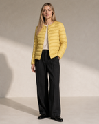 Women's Lightweight Down-Filled Quilted Jacket for Layering in Light Yellow, 01 main, worn by model