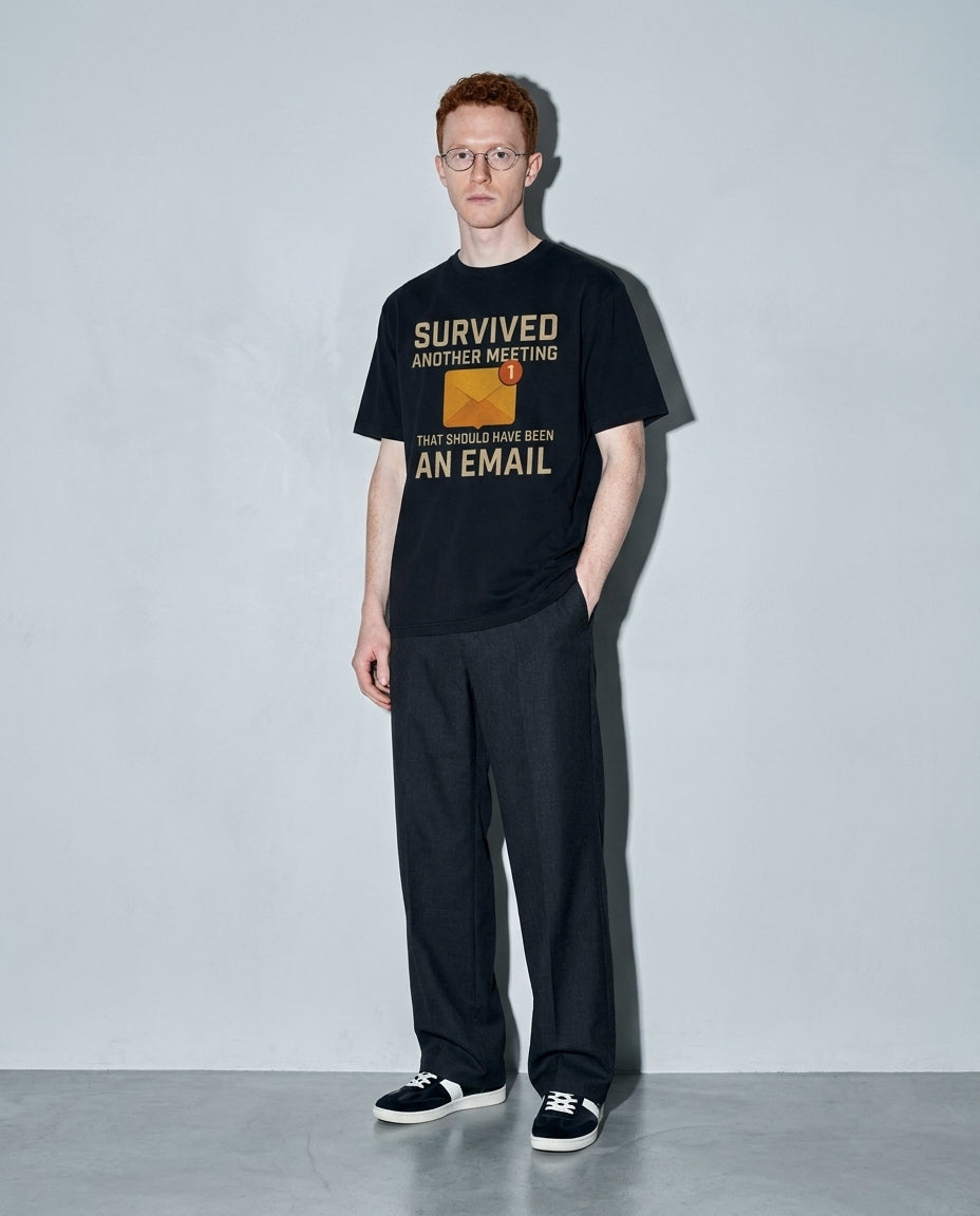 survived another meeting Premium Shirt — Black Model Full Body