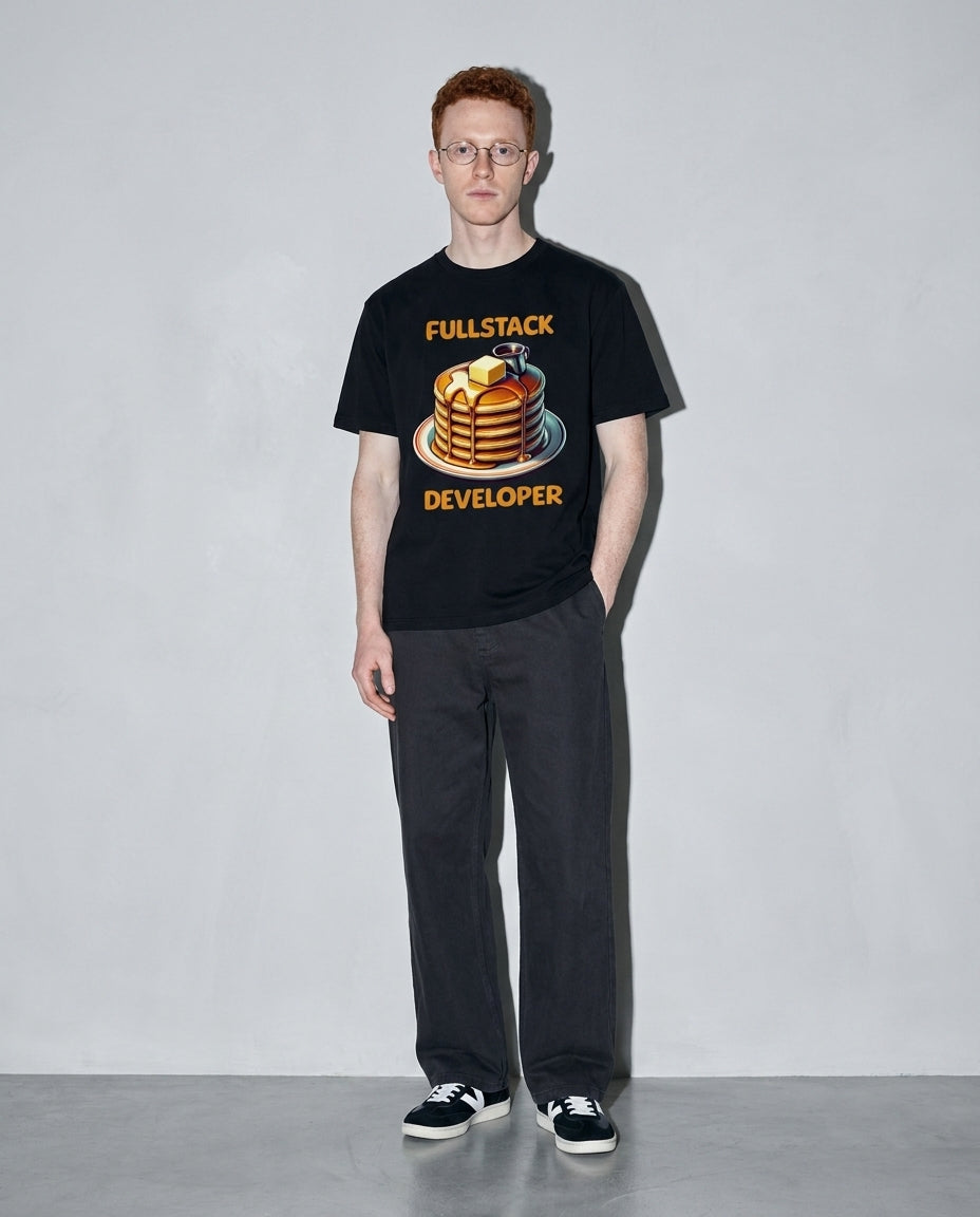 Fullstack Engineer - Pancake Premium Shirt — Black Model Full Body