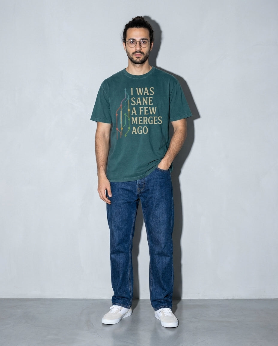 i was sane few merges ago Premium Shirt — Blue Spruce Model Full Body