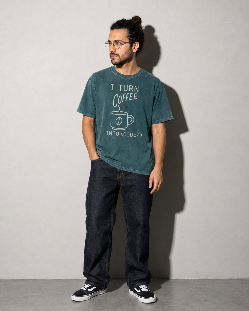 i turn coffee into code Premium Shirt — Blue Spruce Model Full Body