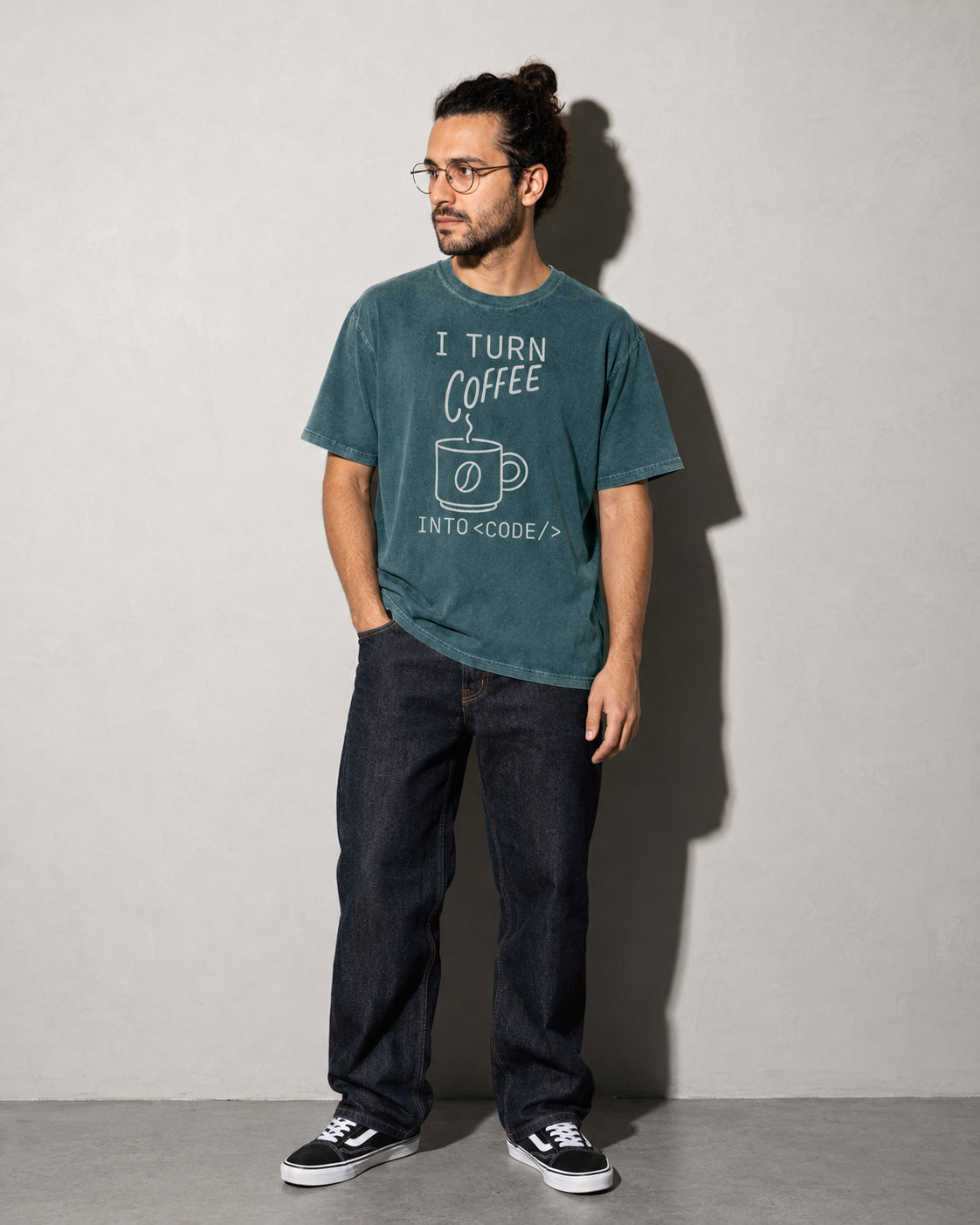 i turn coffee into code Premium Shirt — Blue Spruce Model Full Body