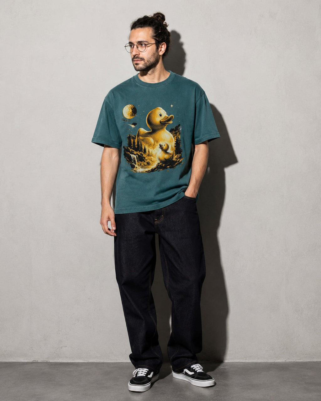 Debug Duck Midnight Premium Shirt — Blue Spruce Model Full Body