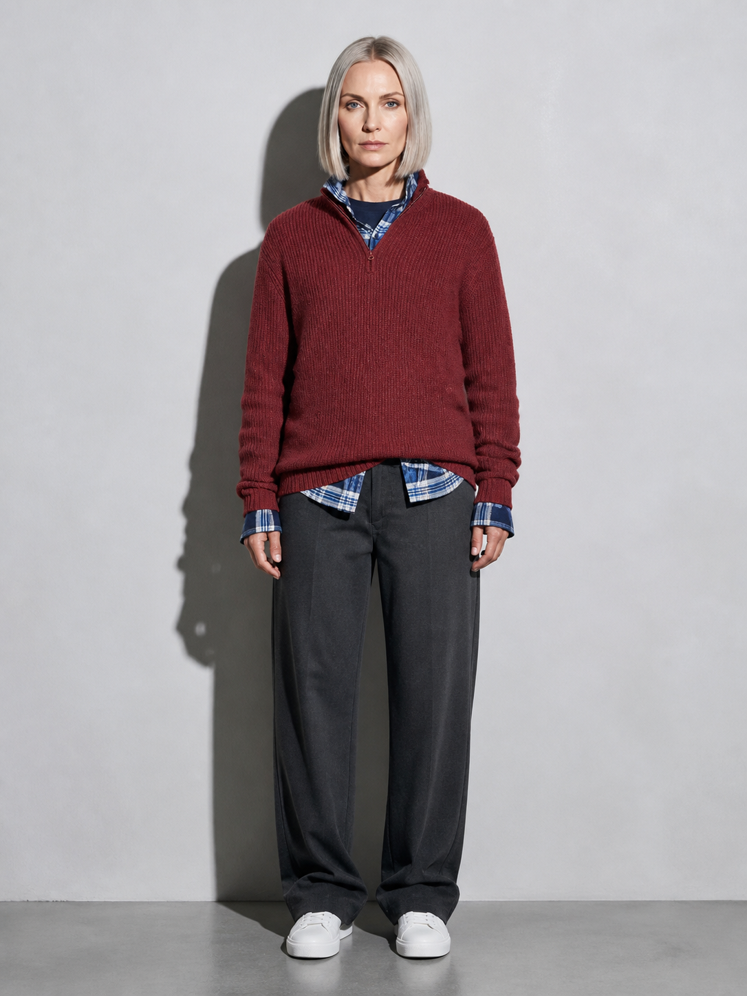 Code Culture catalog | mens-business-casual-loose-zip-stand-collar-sweater | red | full body