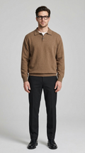 Code Culture catalog | lapel-polo-sweater-mens-loose-sweater | brown | full body