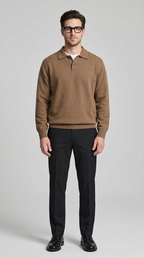 Code Culture catalog | lapel-polo-sweater-mens-loose-sweater | brown | full body