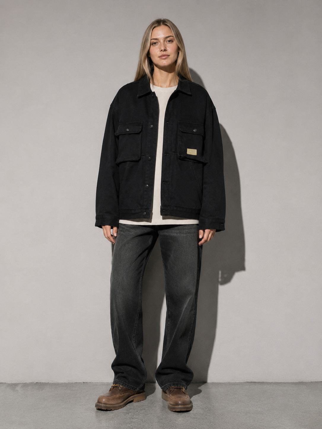 Code Culture catalog | motorcycle-loose-workwear-warm-jacket | color-black | full body