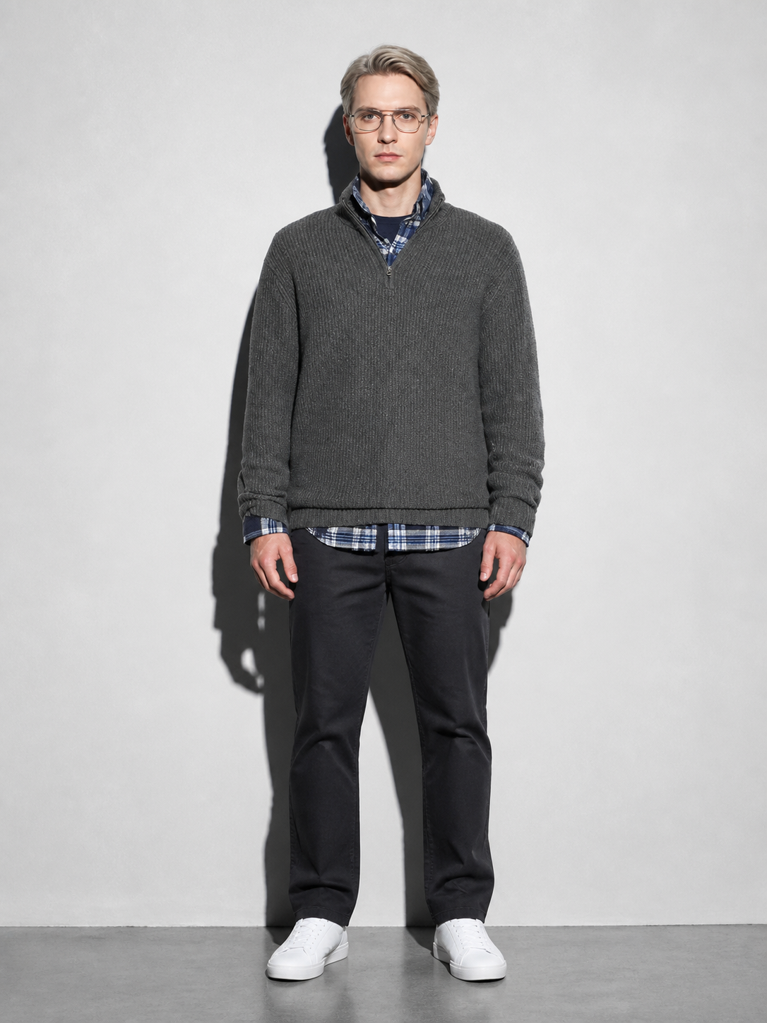 Code Culture catalog | mens-business-casual-loose-zip-stand-collar-sweater | gray | full body