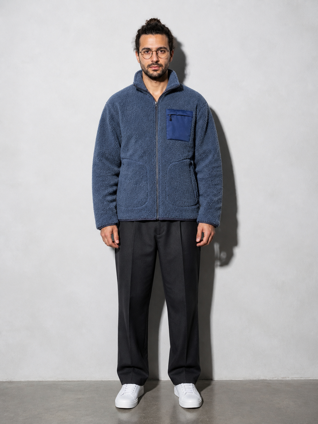 Code Culture catalog | mens-cardigan-fleece-outdoor-polar-fleece-jacket | haze-blue | full body