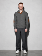 Code Culture catalog | stand-collar-long-sleeve-jacquard-knitted-pullover-sweater | dark-gray | full body