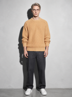 Code Culture catalog | mens-solid-color-long-sleeve-round-neck-fashion-sweater-loose-retro-sweater | khaki | full body