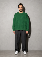 Code Culture catalog | solid-color-jacquard-thermal-sweater | green | full body