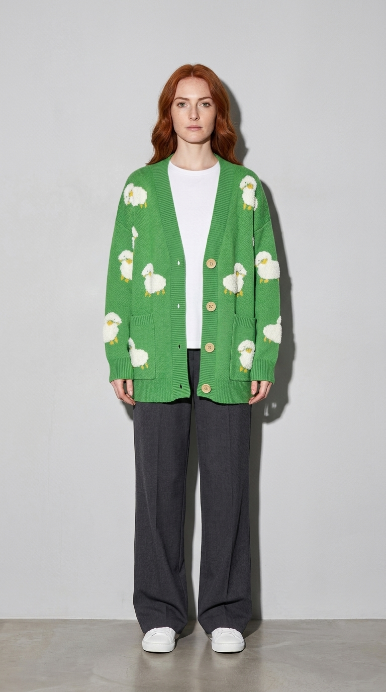 Code Culture catalog | lazy-knit-cardigan | green | full body