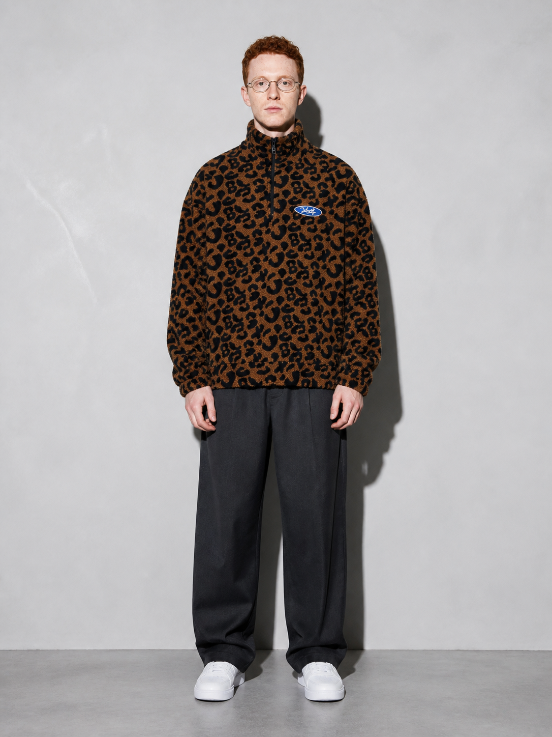 Code Culture catalog | oversized-stand-collar-jacket-lamb-fleece-sweater-fleece-top | 3518brown | full body