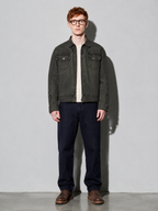 Code Culture catalog | retro-short-zip-up-washed-workwear-jacket | color-army-green | full body