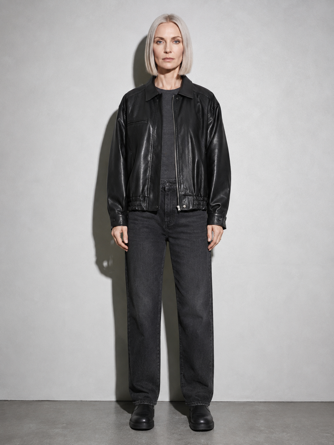 Code Culture catalog | brown-brown-autumn-trendy-leather-jacket | color-black | full body