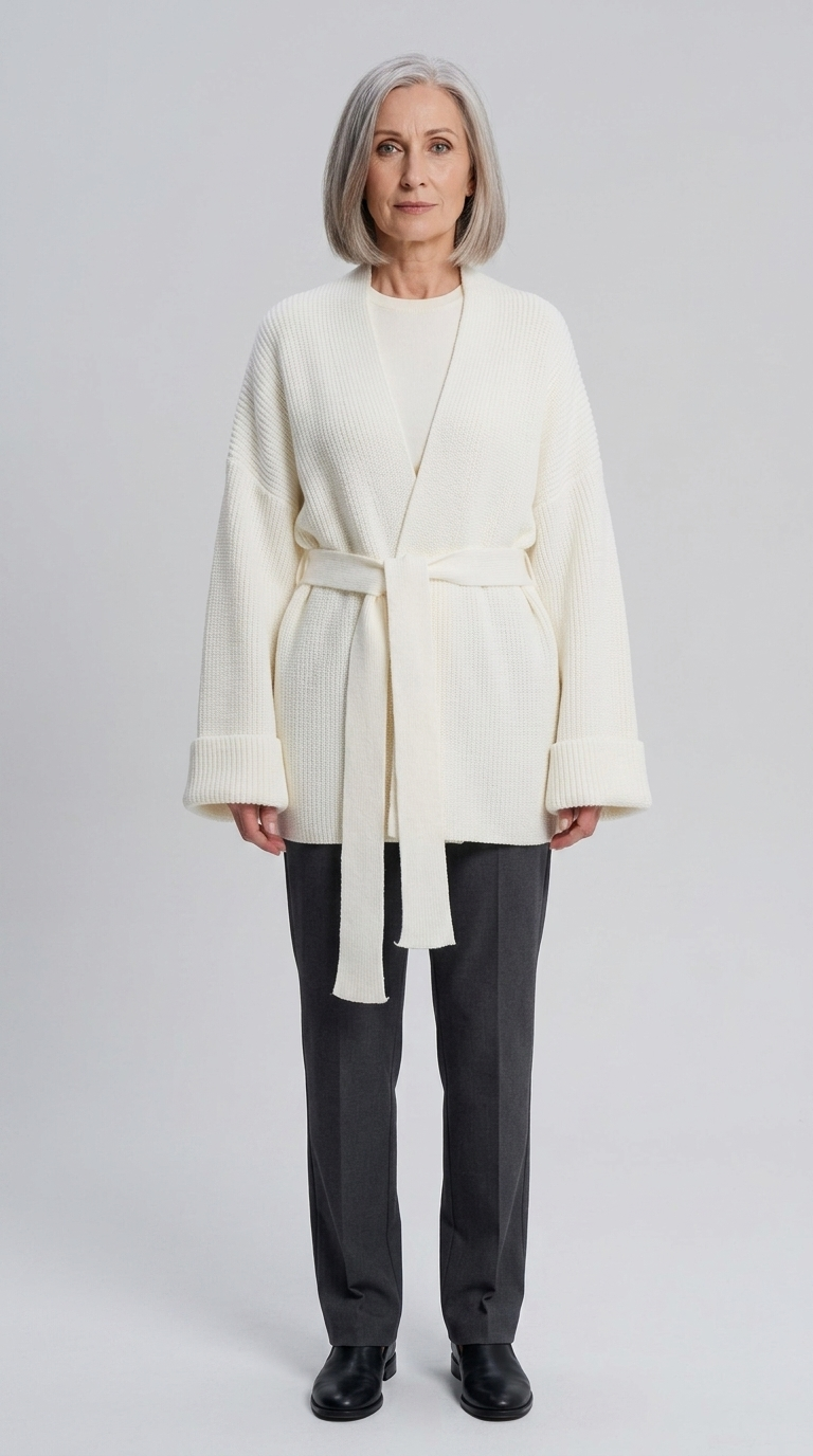 Code Culture catalog | cashmere-belt-knitted-cardigan-jacket | white | full body