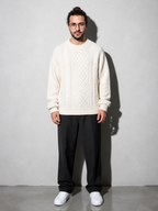 Code Culture catalog | autumn-and-winter-new-mens-twist-sweater-casual-round-neck-pullover-top | b046-apricot-white | full body
