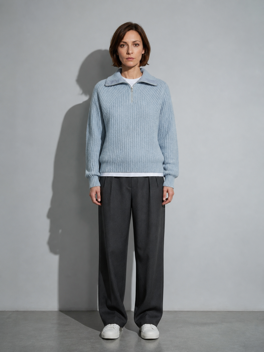 Code Culture catalog | mens-autumn-and-winter-turtleneck-half-zip-sweater | blue | full body