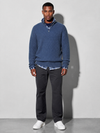 Code Culture catalog | mens-casual-loose-zip-stand-collar-sweater | blue | full body