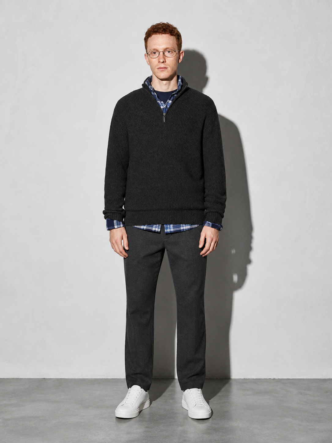 Code Culture catalog | mens-business-casual-loose-zip-stand-collar-sweater | black | full body