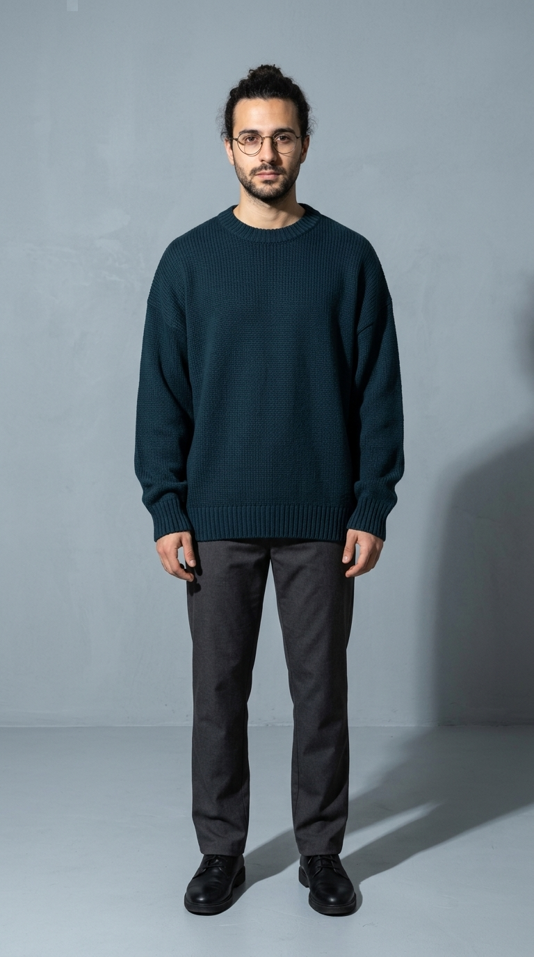 Code Culture catalog | loose-knit-sweater-thickened-bottoming-sweater | blue | full body