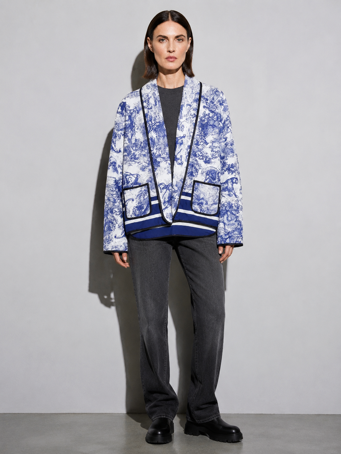 Code Culture catalog | printed-double-pocket-embellished-cotton-jacket | color-dark-blue | full body