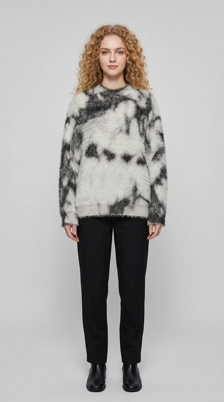 Code Culture catalog | retro-atmosphere-design-loose-sweater-sweater | light-gray | full body
