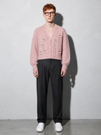 Code Culture catalog | knitted-cardigan-pink-cherry-lazy-retro-gentle-sweater | pink | full body